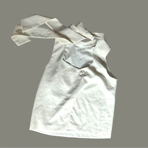 Milly | Women's Sleeveless Tie Neck Blouse in Cream Size Small - Picture 4 of 6